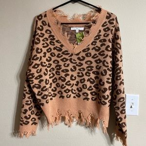 Distressed Leopard Print Sweater